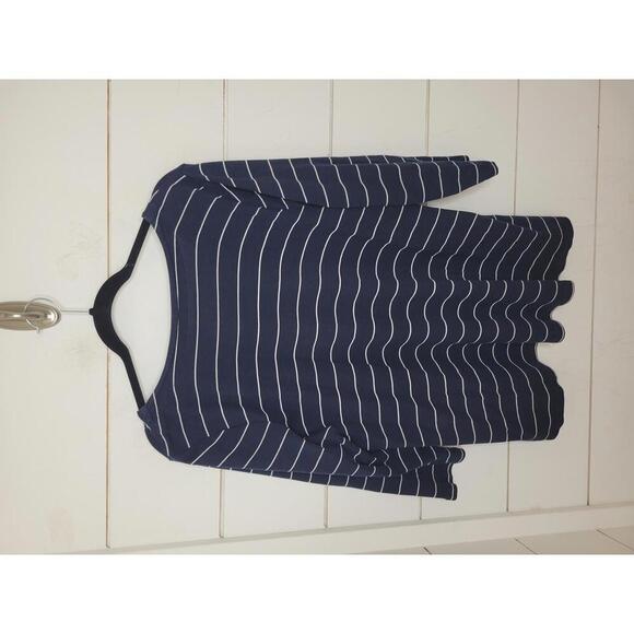 J. Jill large blue with white stripes 3/4 sleeve v neck tee shirt - Picture 2 of 5